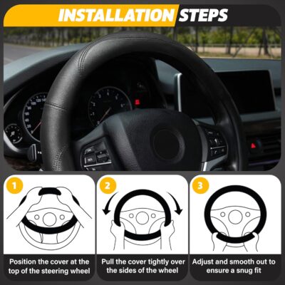 EcoNour Car Steering Wheel Cover | Premium & Durable PU Leather with Anti-Slip Design | Universal Fit 14.5" - 15" Steering Wheel Cover | Car and Truck Accessories - Black - Image 6