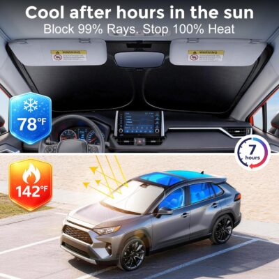 [Upgrade] DooGooCoo Windshield Sun Shade - Small, Sunshade for Car Windshield [Heat Shield & UV Block] Car Sun Shade Protect Interior & Keep Car Cooler Foldable Front Windshield Shade (57x29 Inches) - Image 2