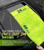 KKV Full-Sized SUV Drying Towel, 48”x24” Dual Sided Microfiber Car Cleaning Towel with Twisting Yarn Technique, 1400GSM Super Absorbent, Scratch-Free, Machine Washable (Darkgray-GreenYellow) - Image 2
