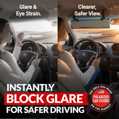 Glare Guard Professional-Grade Polarized Sun Visor Extender – Anti-Glare Sun Glare Blocker for Car Windshields, Adjustable Clip-On UV400 Tinted Visor Extension for Cars, Trucks & SUVs - Image 3