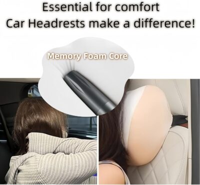 Car Headrest Pillow 2PCS Auto Headrest Cushion Memory Foam Car Seat Headrest Pillow - Comfort and Style On The Go Memory Foam Head Pillow Bear and Bunny Neck Support (Pink - Bunny) - Image 3
