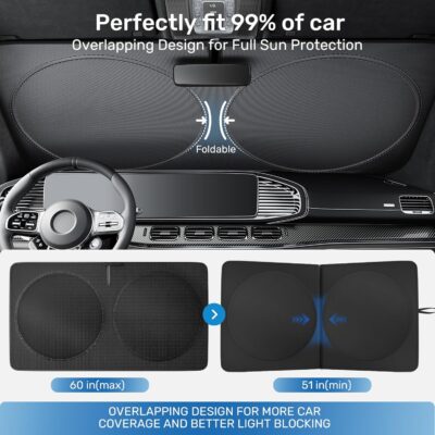 2025 Upgraded Zanch Car Front Windshield Sun Shade - Ultimate UV Protection & Heat Reductionlinnovative No-Light Leakage TechnologylFoldable DesignlPerfect Fit for Sedans Mini SUVs, Medium(64"X32") - Image 6