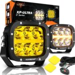 Auxbeam XP-Ultra Series 5 Inch Cube Offroad Lights, Amber DRL Function, Amber White Light Covers, 132W 15600LM Spot Flood Combo, LED Pod Light Bar Off-Road Fog Lights, Pair