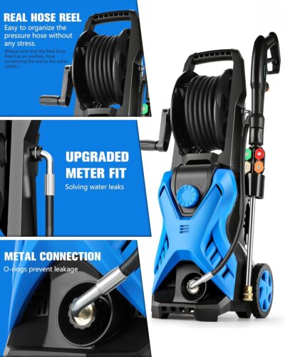 Electric Pressure Washer, 2.8 GPM High Power Washer Adjustable Pressure 2500PSI-5000PSI with 33FT Extension Hose Reel, 4 Nozzles and Soap Bottle for Cars/Fences/Driveways - Image 2