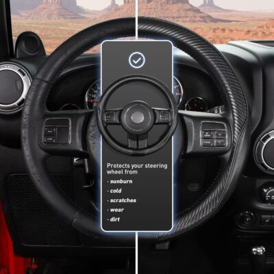 SEG Direct Car Steering Wheel Cover Large-Size for F150 F250 F350 Ram 4Runner Tacoma Tundra Range Rover with 15 1/2"-16" Outer Diameter Leather with Carbon Fiber Pattern Black - Image 6