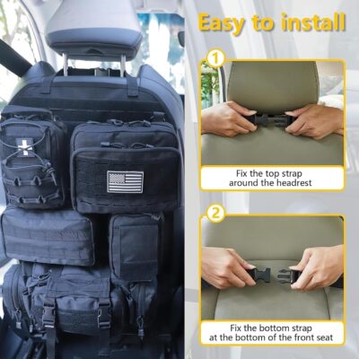 Universal Tactical Car Seat Back Organizer Bag Tactical Molle Vehicle Organizers Panel Vehicle Protector Organizers with 5 Detachable Pouches for Car Truck Ford Jeep (Upgraded C model Black) - Image 4