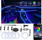 5 in 1 Car Led Strip Lights with App Control, RGB Colors Interior Car Lights, Ambient Led Lighting Kit, 4 Light Flashing Modes, USB Neon Accessories for Doors, Center Console