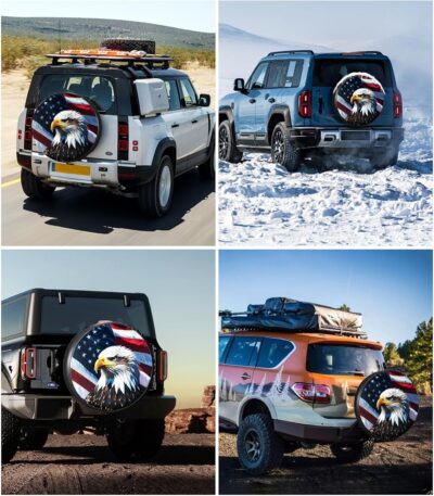 RV Spare Tire Cover with American Eagle USA Flag, Trailer Tire Covers PVC Leather for Truck SUV Wrangler Camper Vehicle Wheel Cover Waterproof Sun Dust Protection 14 inch - Image 8