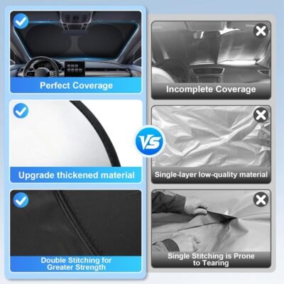 JUSTTOP Car Sun Shade Windshield - Foldable Sun Car Window Shield 300T Coated Silver Cloth Reflective Polyester Material Blocks 99% UV Rays, Fits Most Windshields(Large63 x 35 in) - Image 6