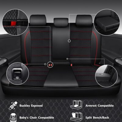 CAR PASS Mesh Leather Car Seat Covers Full Set,Breathable Mesh Faux Leather Seat Covers for Car, Universal Fit for SUV Truck Sedan Automotive, Airbag Compatible, Black and Red - Image 6