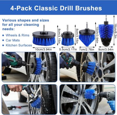 32-Piece Car Detailing Kit with Drill Brush Attachments & Polishing Pads – Professional Auto Detailing Brushes, Wheel & Tire Cleaning Tools with Storage Bag (Blue) - Image 3
