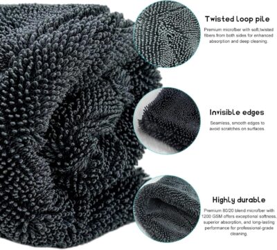 Microfiber Towels for Cars, 15.7"x23.6" 1200 GSM Ultra Thick Soft Car Detailing Drying Towel, Super Absorbent Double Twisted Loop Cloth Cleaning Towel for Car Truck SUV - Image 3