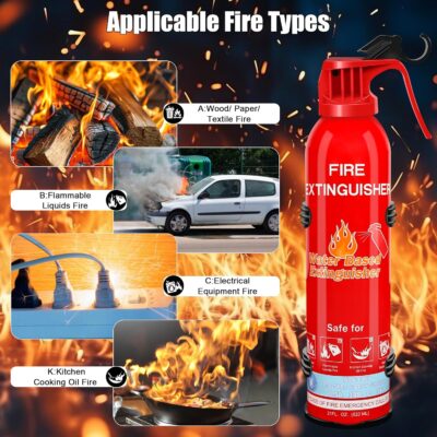 Fire Extinguisher for Home with Mount, 6 Pack Upgraded 8-in-1 Portable Fire Extinguishers For Vehicle Car Boat Marine Kitchen Emergency Supplies, Water-Based Extinguisher For A, B, C, K Fire Types - Image 3