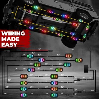 16 Pods Five Sided RGB Rock Lights for Trucks Jeep UTV SUV ATV Golf Cart, Multi Chasing Color App/Remote Control Led Rock Lights with Music Mode, Waterproof Exterior Underglow Kits for Cars - Image 5