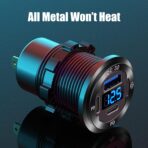 12V USB Outlet 3 Port Car Charger Socket, 78W Dual PD USB C 30W and Quick Charge3.0 Port Aluminum Charger Waterproof with Voltmeter and Button Switch for Boat Marine Motorcycle RV Truck Golf Cart, etc - Image 2