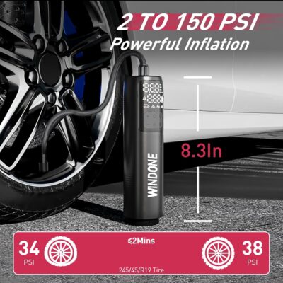 Windone Car Vacuum, 12000Pa 2-in-1 Cleaner & Tire Inflator 150PSI, 60W Brushless Motor, Cordless Handheld Vacuum & Air Pump with Pressure Gauge, LED Light, Multi-Nozzles for Car, Home, Office - Image 7