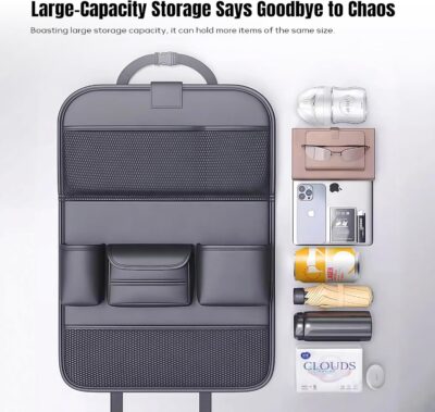 Car Backseat Organizer with Foldable Table Tray,Car Seat Back Protector with Touch Screen Phone Holder,Premium PU Leather Material,Compatible with Suitable for Most Car Travel Accessories - Image 6