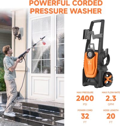 Giraffe Tools Electric Pressure Washer, 2400 PSI 2.3 GPM with 4 Quick-Connect Nozzles, 20FT Hose & Foam Cannon, Powerful Washer for Cars/Road/Driveways/Fences - Image 2