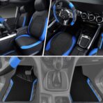 CAR PASS Air Mesh Leather Car Seat Covers Full Set, Waterproof Car Floor Mats, Sporty Steering Wheel Cover 14.5-15in, Universal Fits for 95% Cars Truck SUV (Black and Blue) - Image 4