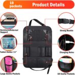 Car Backseat Organizer ，2 Pack Car Organizer Back Seat with 11" Tablet Holder, 10 Storage Pockets Seat Back Protectors Kick Mats for Kids Toddlers, Travel Accessories (Black) - Image 7