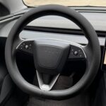 PINCTROT Nappa Leather Steering Wheel Cover for Tesla Model Y/3 Highland/Juniper, D Shaped 14 Inch Small Sized with Breathable Perforation, Fit Like Gloves, Flat Bottom 14 Inch(Nappa Black)