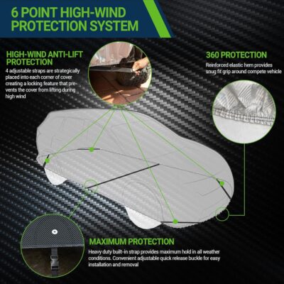 Car Cover, Carbon Fiber Luxury All Weather Protection Car Covers for Automobiles, Full Exterior Cover with Zipper, Outdoor Car Cover Sun UV Rain Snow Wind Protection, Sedan C3 171"-185" - Image 6