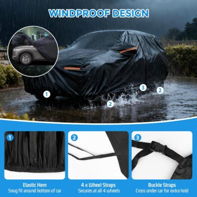 Winter Car Cover for GMC Acadia 2007-2025, Heavy Duty SUV Full Car Cover Waterproof All Weather Outdoor for Hail Snow Ice Rain Sun UV Dust Protector, with Driver Side Zipper & Reflective Strips - Image 4