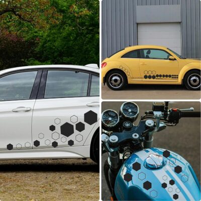 52 PCS Honeycomb Decals Vinyl Hexagonal Graphics Sticker Car Body Side Exterior Decor Accessories Universal for Car, Truck, SUV, RV (Black) - Image 7