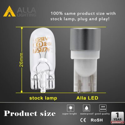 Alla Lighting 4x T10 194 168 LED Bulbs W5W 2825 175 158 CAN-Bus, 6000K White License, Parking, Map, Dome, Door, Trunk Lights - Image 8