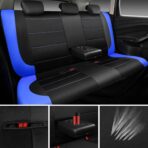 CAR PASS Air Mesh Leather Car Seat Covers Full Set, Waterproof Car Floor Mats, Sporty Steering Wheel Cover 14.5-15in, Universal Fits for 95% Cars Truck SUV (Black and Blue) - Image 3