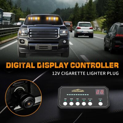 XRIDONSEN 2x 17 inch Emergency Dash Strobe Lights for Trucks Interior Front/Rear Windshield Lights 40 LED Amber White Safety Warning Hazard Lights w/Controller for Plow Trucks Construction Vehicles - Image 4