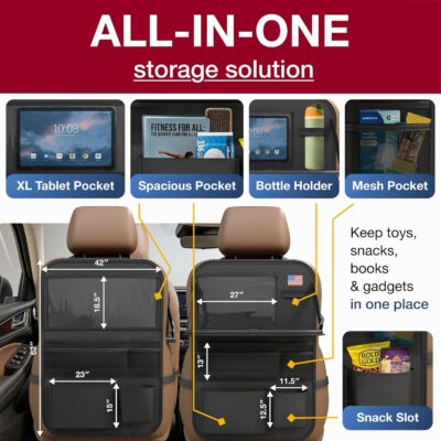 Car Backseat Organizer with Tablet Holder (2-pack) - Updated 2025 Oxford 600D Car Storage Organizer, Foldable Car Tray Kids, Road Trip Essentials, Back Seat Protector Kick Mats, Travel Accessories - Image 3