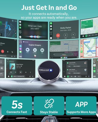 OTTOCAST Mini Tube 2026 Wireless CarPlay & Android Auto Adapter, Ultra-Fast Auto Reconnect,WiFi 6 & Bluetooth 5.4,Mini Plug & Play Dongle for Cars with Wired CarPlay - Image 3