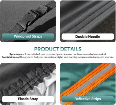 Car Cover Waterproof All Weather for Automobiles, Outdoor Full Exterior Covers for Sedans (Length: 186"-193") Rain Winter Sun Protection. Universal Fit for Toyota Camry, Honda Accord, etc. - Image 3