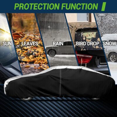 Car Cover, Carbon Fiber Luxury All Weather Protection Car Covers for Automobiles, Full Exterior Cover with Zipper, Outdoor Car Cover Sun UV Rain Snow Wind Protection, Sedan C3 171"-185" - Image 7