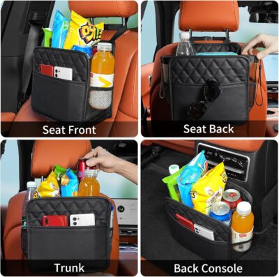 FrgKbTm Car Seat Back Organizer, Waterproof Car Backseat Organizer with Cup Holders Large Capacity Hanging Car Storage Bag for Phones Documents Cups Bottle Travel Compatible with Most Vehicles - Image 3