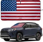Autopect Windshield Sun Shade - American Flag Design, High-Resolution Sun Visor for Car, Truck, SUV with Mirror Cut-Out for Interior Sun Protection, Foldable Car Sun Shade (Original, Medium)