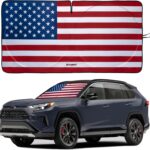 Autopect Windshield Sun Shade - American Flag Design, High-Resolution Sun Visor for Car, Truck, SUV with Mirror Cut-Out for Interior Sun Protection, Foldable Car Sun Shade (Original, Medium)