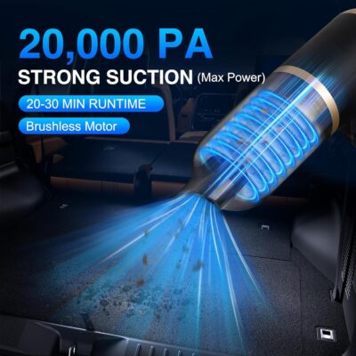 2-in-1 Handheld Vacuum & Blower with 20000PA Suction – 0.76 lb Weighs Mini Vacuum Cleaner Cordless for Quick Car, Home, Hand Vac with HEPA Filter & 5 Attachments - Image 2