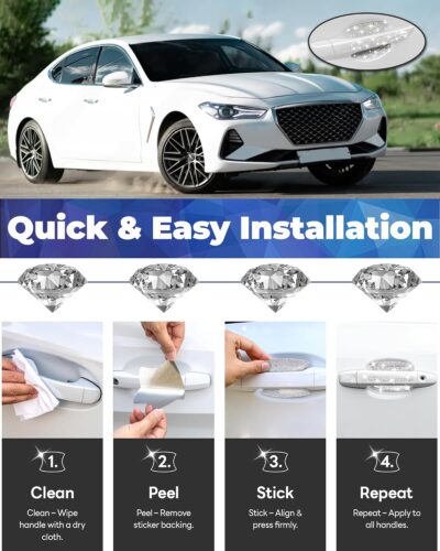 Bling Car Door Handle Protector, 10 PCS, White Sparkling Rhinestone Cars Door Protective Cover, Anti-Scratch Auto Handles Sticker, Universal Bling Car Accessories for Women - Image 7