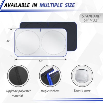 MORNYRAY Car Windshield Sun Shade，Reflector Sunshade Offers Ultimate Protection for Car Interior，Cool Reflective Sun Blocker，Foldable Car Interior Accessories (Black, Medium),(64x32 inches) - Image 2