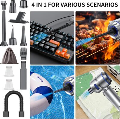 Portable Car Vacuum - 22000PA Cars Vacuum Cleaner High Power 4 in 1 Compressed Air Duster & Air Blower & Pump Hand Held Vacuums Cordless with Brushless Motor for Car Home Office Blue - Image 6