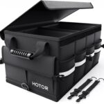 HOTOR Car Trunk Organizer - Foldable Trunk Organizer for SUV, Car Storage with Reflective Strips & Securing Cover, Large Capacity Car Accessories for Truck, Van & Sedan, Black, 22.1" x 12.6" x 11.0"