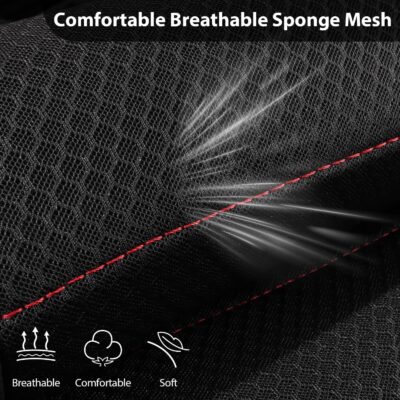 CAR PASS Mesh Leather Car Seat Covers Full Set,Breathable Mesh Faux Leather Seat Covers for Car, Universal Fit for SUV Truck Sedan Automotive, Airbag Compatible, Black and Red - Image 8