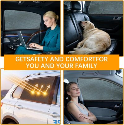 2 Pack Back Car Window Covers Shades Car Side Window Sun Shades,Sunshade for car Window Baby, UV Protection Breathable Spandex Window Covers, Universal Fit Most (99%) of Cars(Medium 39.5"x20") - Image 3