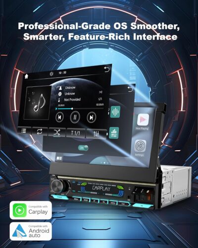2026 Single Din Car Stereo with Wireless Apple CarPlay & Android Auto, 7-inch HD Motorized Flip Out Touchscreen Head Unit, Upgrade Type-C Fast Charge/USB/Bluetooth 5.1/DSP/AM/FM Radio Receiver - Image 5