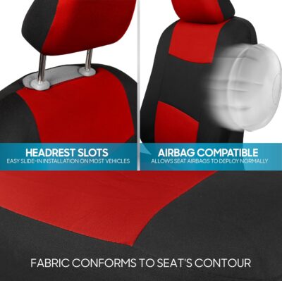 BDK PolyPro Car Seat Covers Full Set in Red on Black – Front and Rear Split Bench Seat Covers, Easy to Install, Accessories for Auto Trucks Van SUV - Image 8
