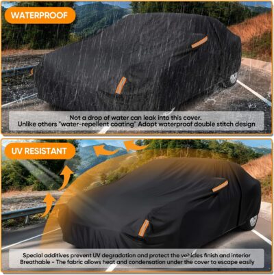 NEVERLAND Car Cover Waterproof All Weather for Automobiles, Outdoor Sedan Full Cover Heavy Duty Protection Snow Anti-UV Windproof for BMW/Mercedes-Benz/Audi/Honda/Toyota (Size:208''L x 78''W x 59''H) - Image 4