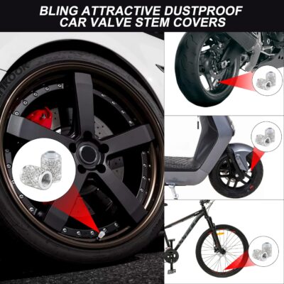 Alpmosn Car Wheel Tire Valve Caps, 4 PCS Bling Tire Valve Caps, Crystal Tire Caps Shinny Rhinestone for Women, Universal Car Dustproof Tire Valve Caps for Cars, Trucks, SUV and Motorcycles (White) - Image 6