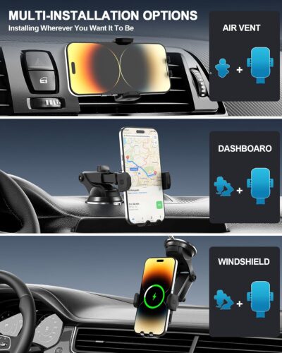 Wireless Car Charger,15W Fast Charging Auto Clamping Phone Holders for Your Car Compatible with iPhone 16/15/14/13, for Samsung Galaxy S24 Ultra S23 S22 S21, S20, S10+ - Image 5